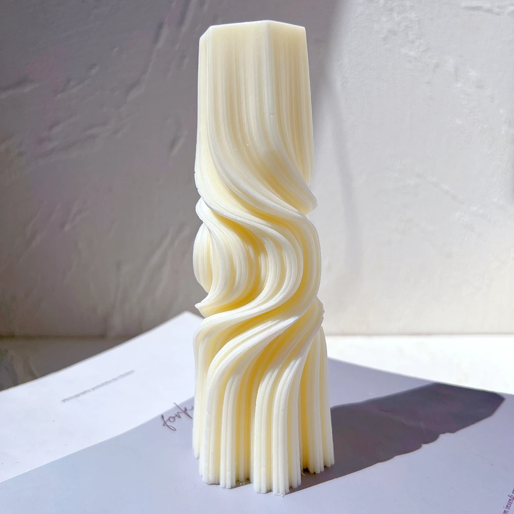 Tall Twirl Taper Spiral Candles Mould Geometric Abstract Decorative Wavy Wax Mold Roman Pillar Swirl Candle Silicone Molds