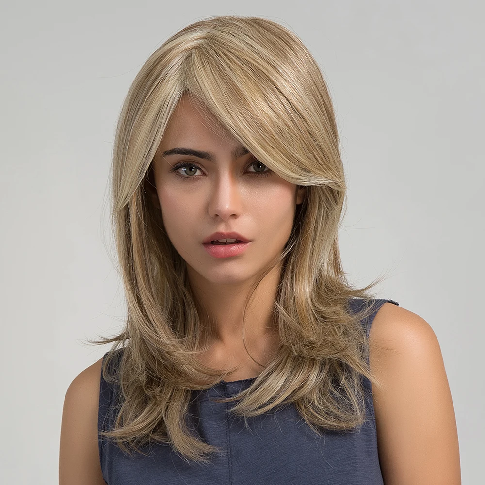 

BVR Hot Sale Natural Wave Blonde Mixed Color Heat Resistant Synthetic Wigs, Gradient light brown