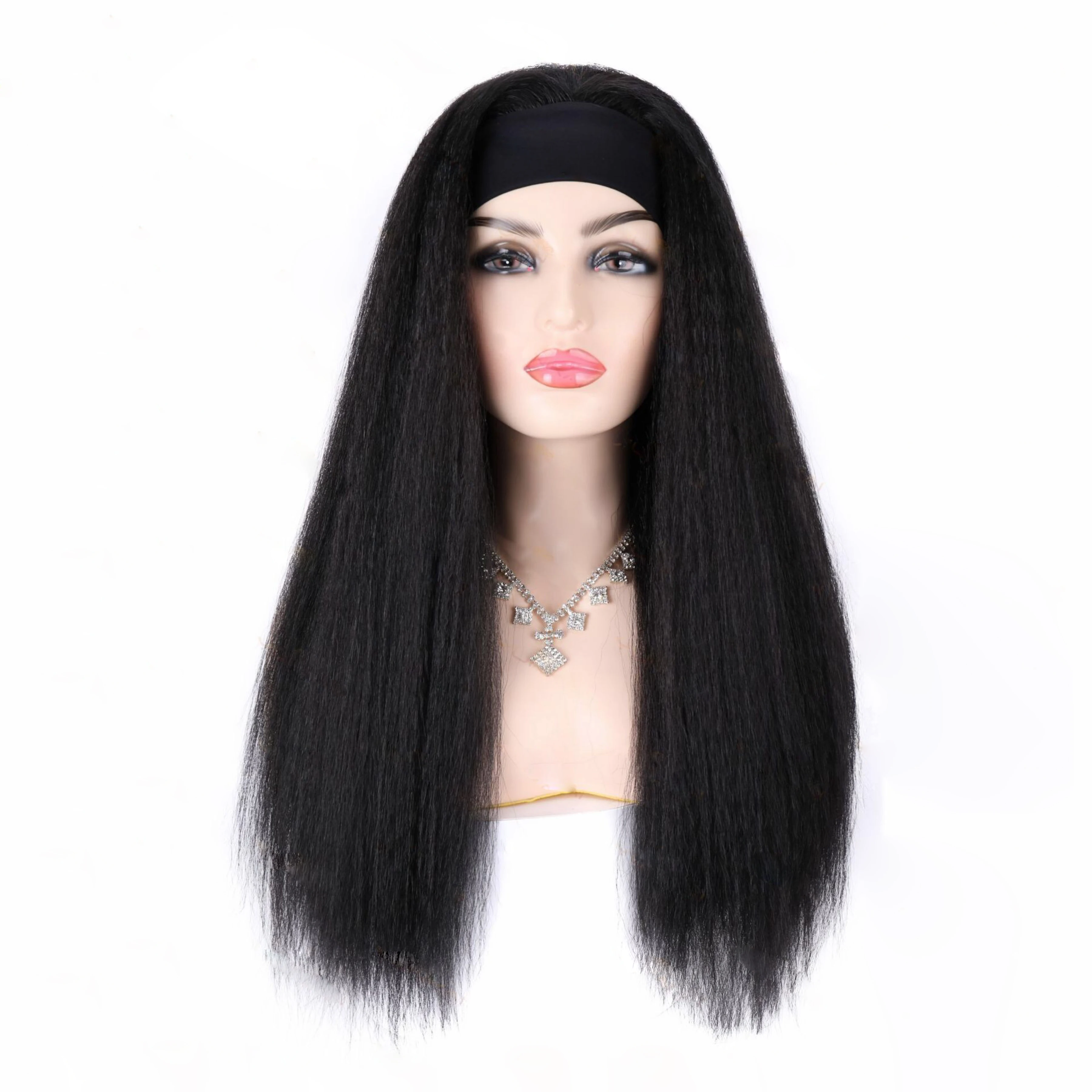 

24inch Kinky Straight Hair Headband Wigs For Black Women Synthetic Yaki Wig, Pic showed