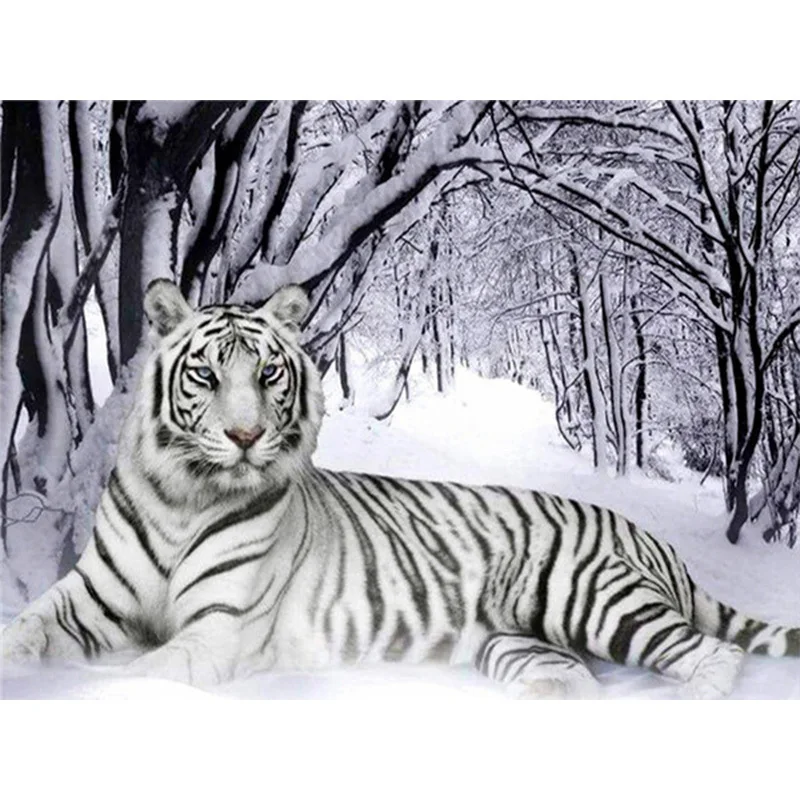 

HUACAN Pop Art Diamond Embroidery Mosaic Animal Tiger Winter Snow Black And White Diamond Painting Custom Hot Selling