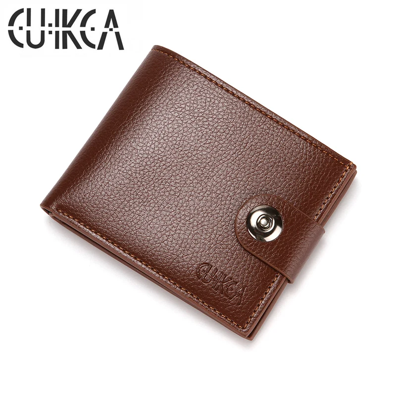 

CUIKCA Hot Selling Short Leather Men Wallet Litchi Pattern Business Card Holder Cheap Wallet, Black & coffee