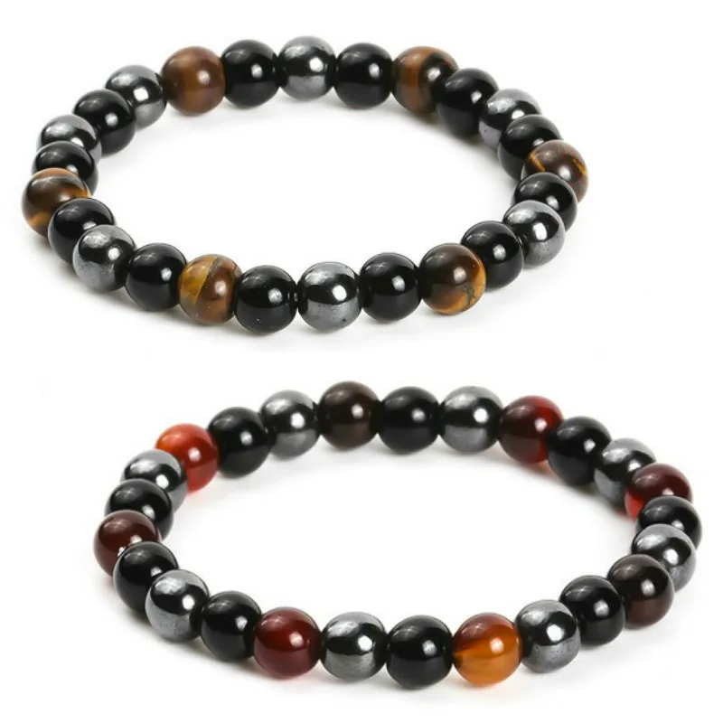 

High Quality 8mm 10mm Tiger Eye Black Agate Bead Bracelet Jewelry Lucky Handmade Women Mens Gem Natural Stone Bracelet, Silver , gold plated, rose gold