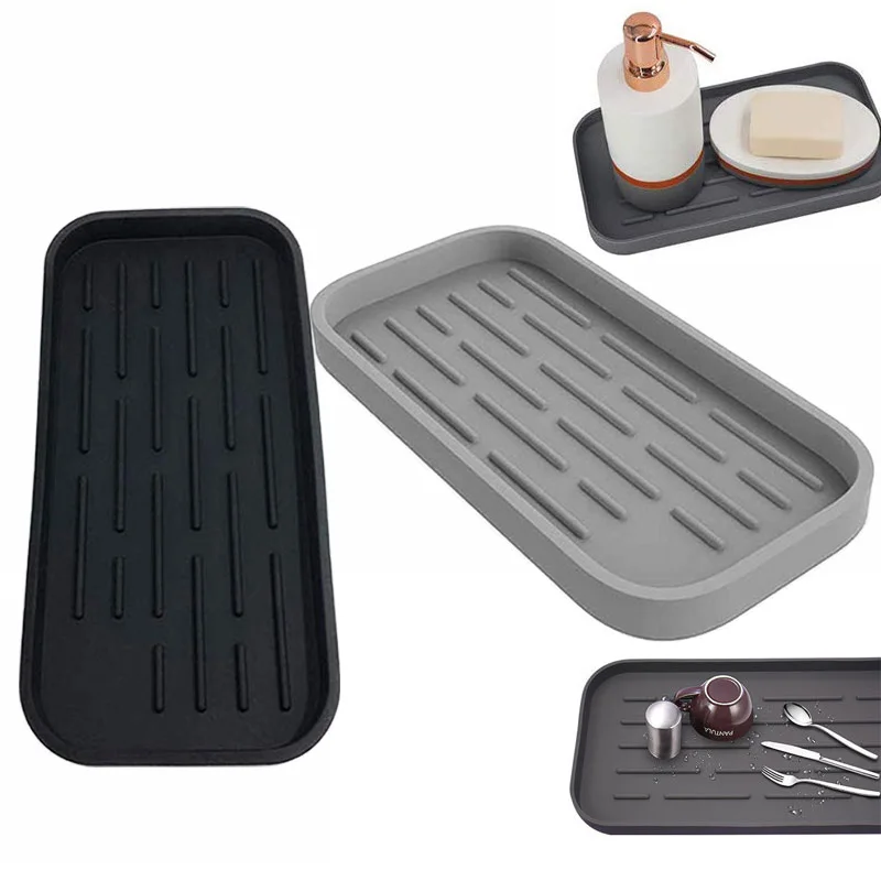 

Silicone Drain Pad Multi-purpose Kitchen Bathroom Silicone Tray Mats Soap Tableware Fruits Countertop Silicone Storage Tray