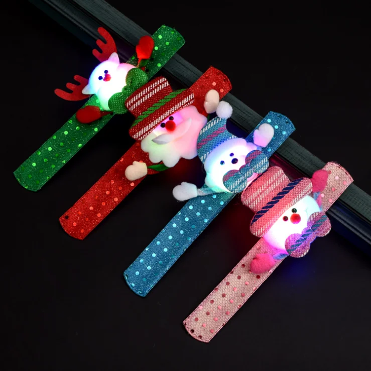 

LED Christmas Toys Hand Ring Santa Snowman Luminous Hand Circle Christmas Children Gift Hand Slap Clap Bracelet Toy