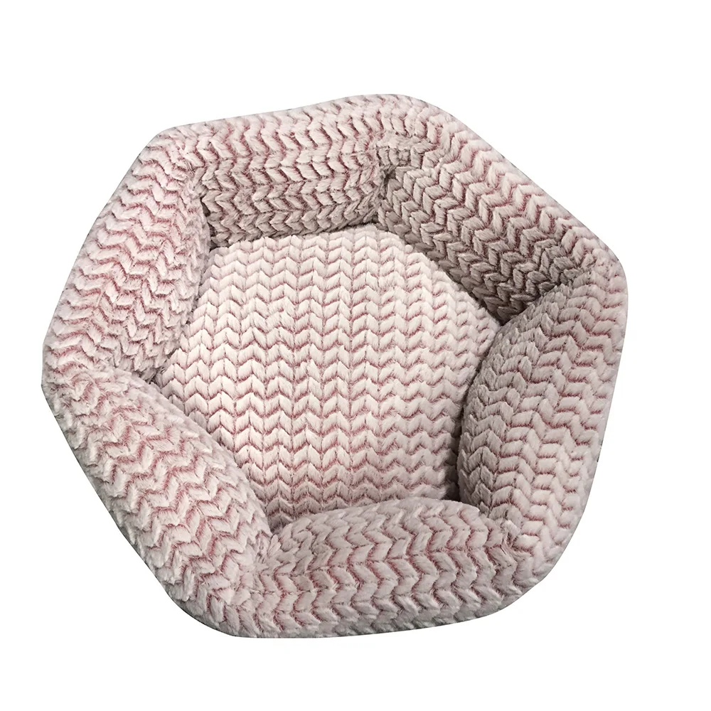 

Fashion Plush Hexagonal Edge Kennel Dog Bed House Pet Supplies Fleece Mat Cat Mattress Small Medium-Sized Dog Plush Pet Bed, Pink