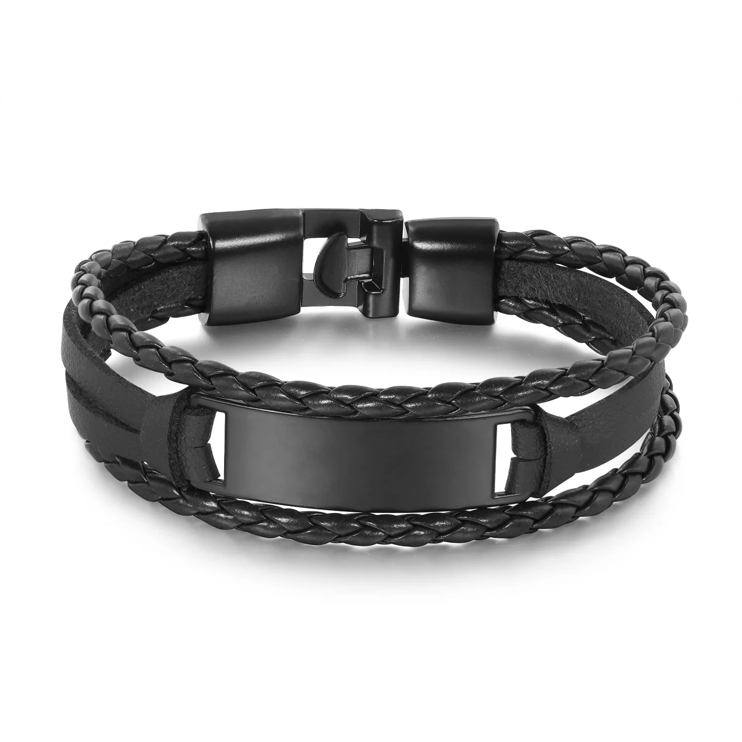 

European and American fashion simple trendy men's bracelet wild multi-layer woven men's smooth leather bracelet