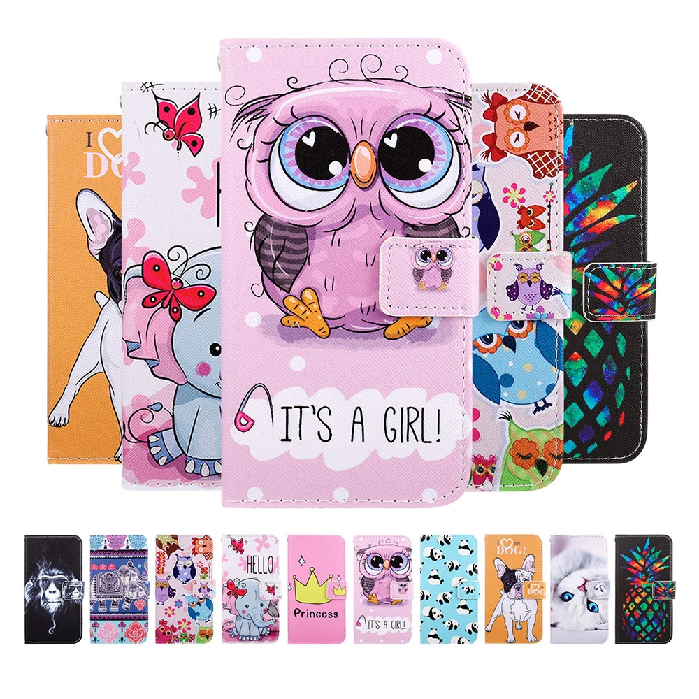 

Fashion Cute Animal Owl Painted Flip Wallets Case PU Leather Book Phone Cases for iPhone 12 11 With Card Holder Bags, 10 colors