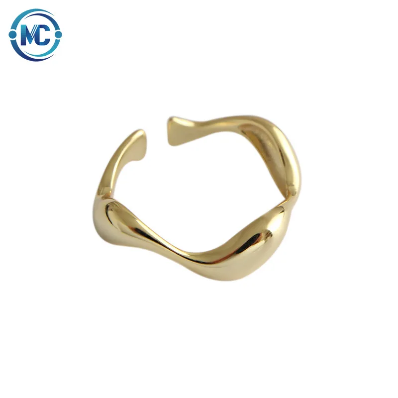 

925 Sterling Silver Minimalist Irregular Wave Pattern Gold Color Jewelry Open Ring for Women Birthday Gift, Silver gold