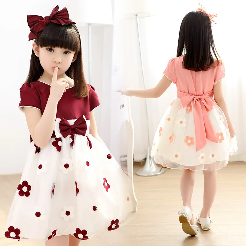 

2021 AliExpress New Summer Teenager Short Sleeved Floral Gauze Princess Dress Bow Big Kids Clothes Children Girls Clothing