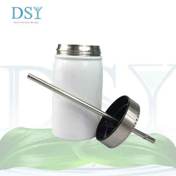 

DSY hot sell White Color Sublimation Cups 500ml Beer Insulated Stainless Steel Mason Jars Tumbler With Lid And Straw, White for sublimation