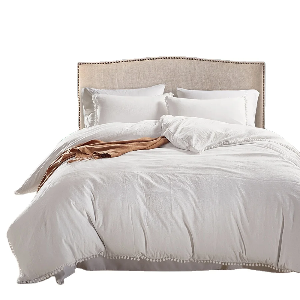 

Free Shipping Nordic Bedding Set 3-Piece White Polyester Pug Jogo Cama Frenulum Ball Edredon Spread Fitted Sheets roupa de Cama