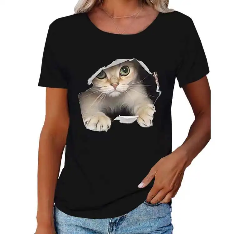

Plus Size 5XL animal cat 3D printed round neck T-shirt fun short-sleeved top for ladies summer pullover fashion casual clothes, Picture showed