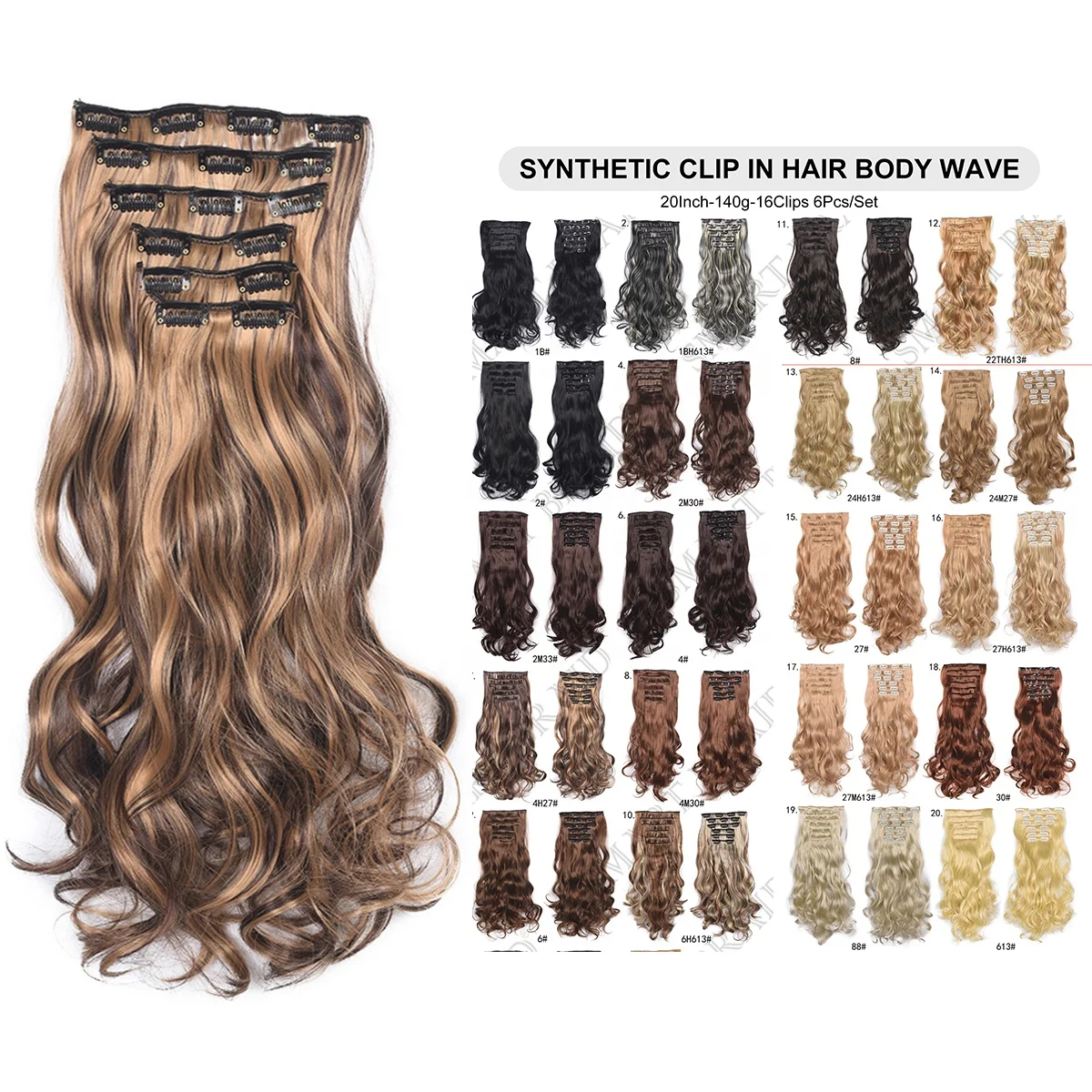 

Clip In Hair Extension 22"inch 140g Women's False Wavy Hairpiece 6pc/set Synthetic Curly Full Hair Set Heat Resistant