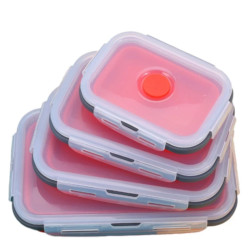 

Silicone Foldable 4 Pack Bento Box Set Take Away Food Container Children School Lunch Box, Blue, red, green, pink, grey blue