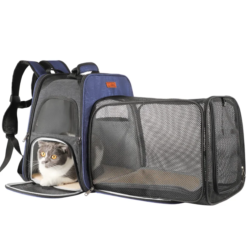 

big luxury expandable cat carrier backpack dog carrier, Grey,blue,deep blue pink