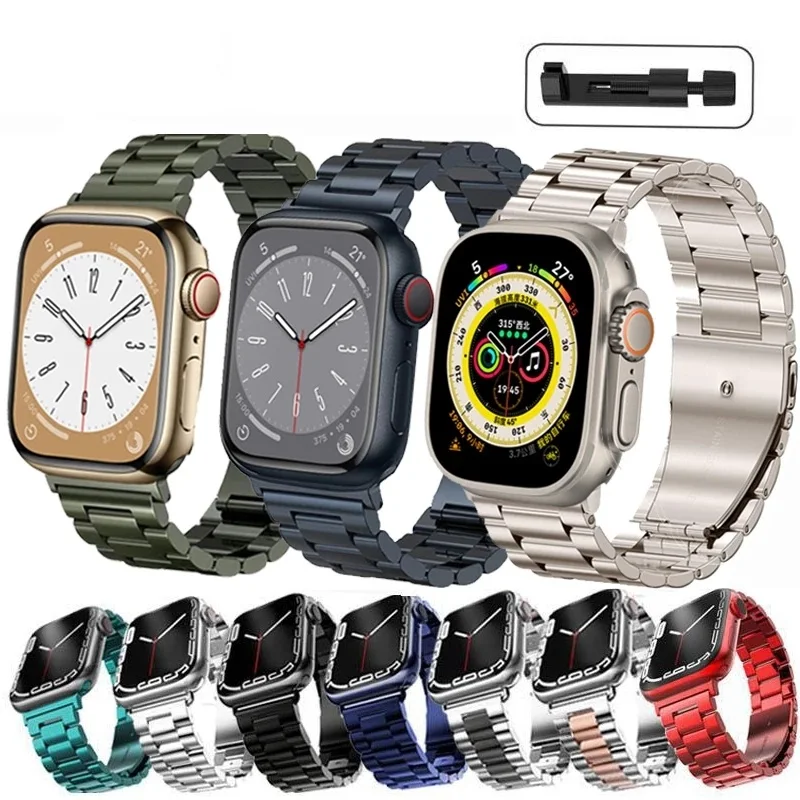 Luxury Metal Watch Straps 49mm 45mm 41mm 44mm 40mm for iwatch series 8 Ultra 49mm Stainless Steel Strap For Apple Watch Band