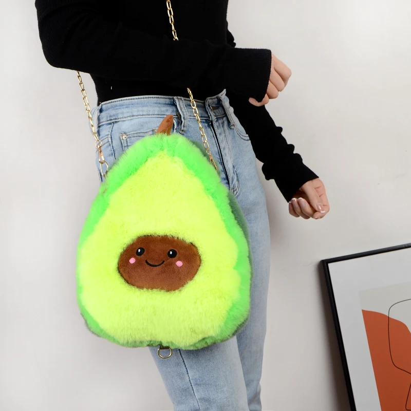 

Fashion cartoon Plush bag female Single shoulder oblique span women's bag Avocado bag Holiday gifts