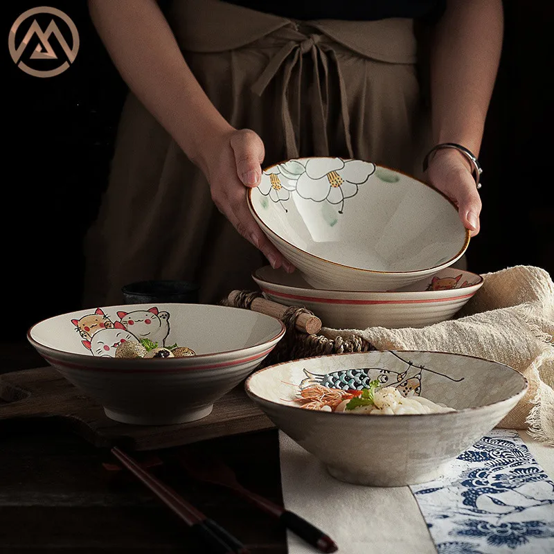 Japanese ceramic tableware hand-painted ramen bowl lovely cartoon fruit salad soup noodle bowl