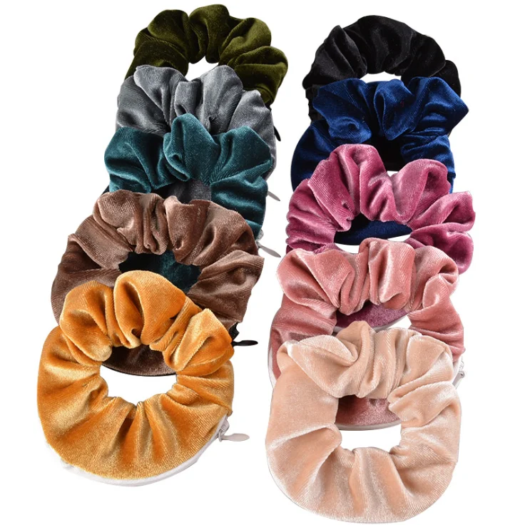 

new design high quality zipper scrunchies pocket custom material size color scrunchies