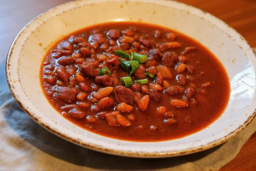 Bowl of dark red chili Colorado sauce
