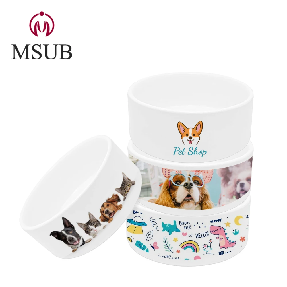 

2020 sublimation custom print pet feeder dog bowls on sale ceramic printable products, White