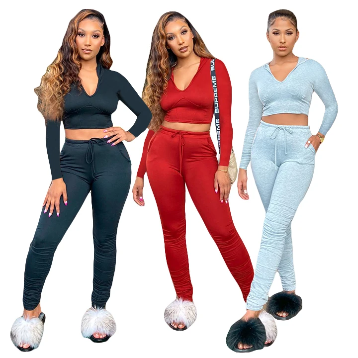 

2021 new arrivals Cotton like frame 3 colors long sleeve spring fall two piece set S-2XL women clothing