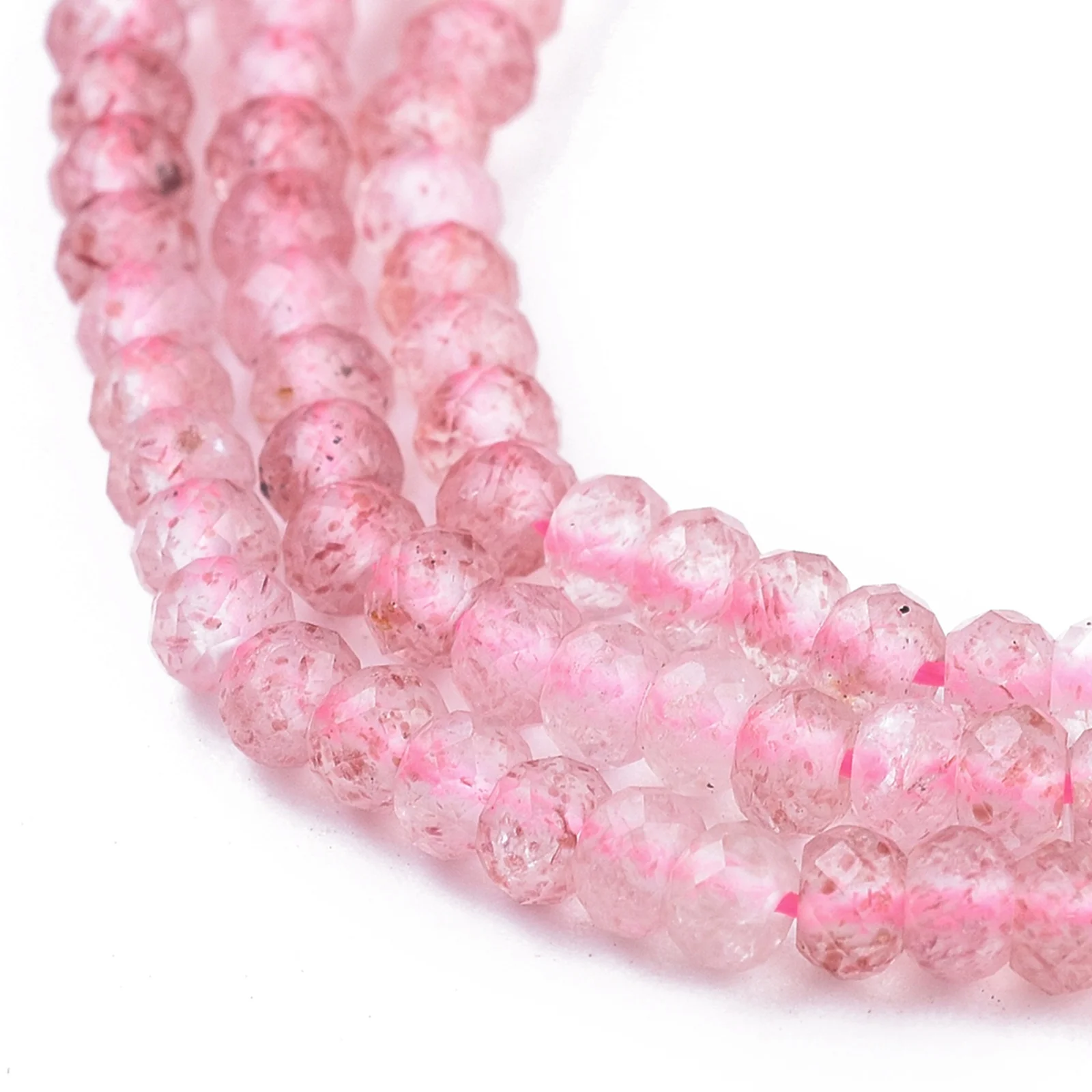 

PandaHall Rondelle Faceted Natural Strawberry Quartz Beads