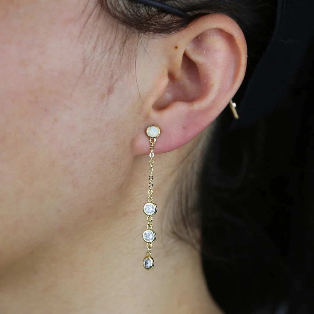 

Fashion Statement Earrings opal cz pave Geometric Chain Earrings for Women Tassel Long Chain Hanging Drop Earring Modern Jewelry