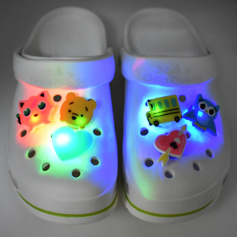 

LED-T Stock Transparent Design PVC Rubber Light up LED croc charms Flashing Shoe Charms Accessories Buckles For Clog Shoes, As picture
