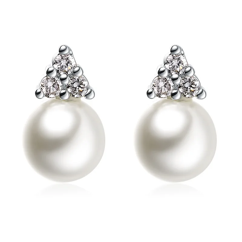 

Pyramid earrings, crown, pearl, diamond, temperament women's earrings, silver-plated earrings