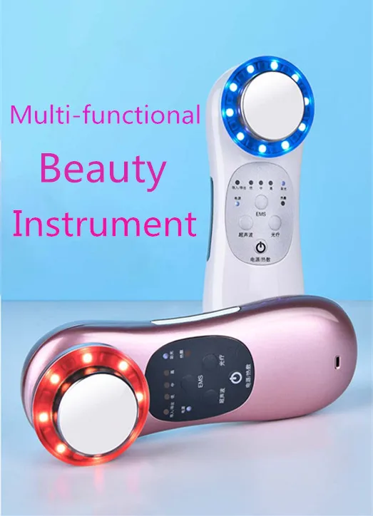
6 in 1 Multi functional Facial Beauty Instrument RF EMS LED Color Light Skin Care Massager 