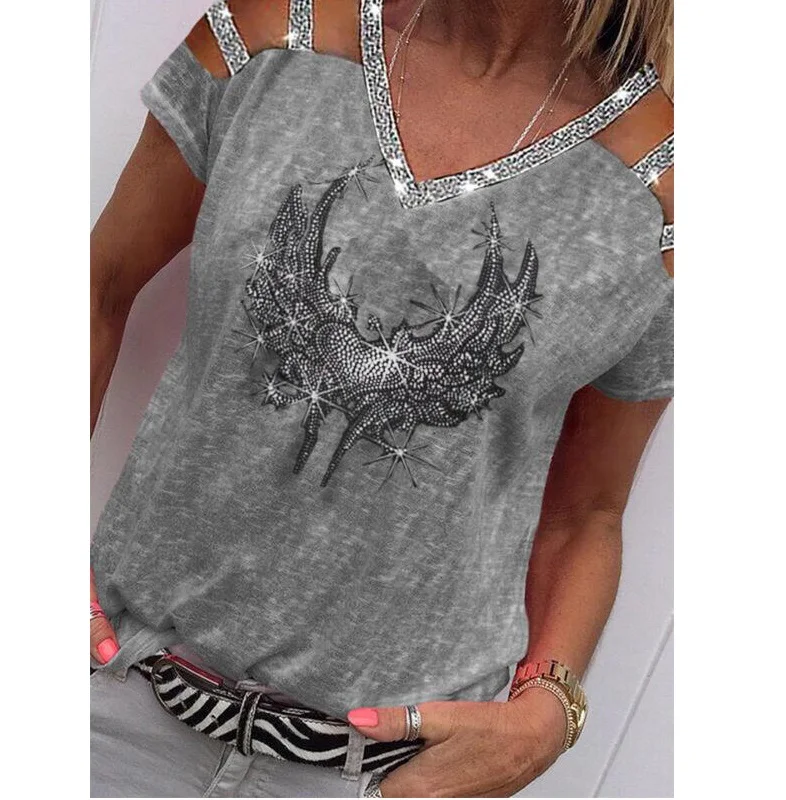 

2021 New Arrivals Crop Tops Tshirts Women Wholesale Rhinestone Tshirts For Women