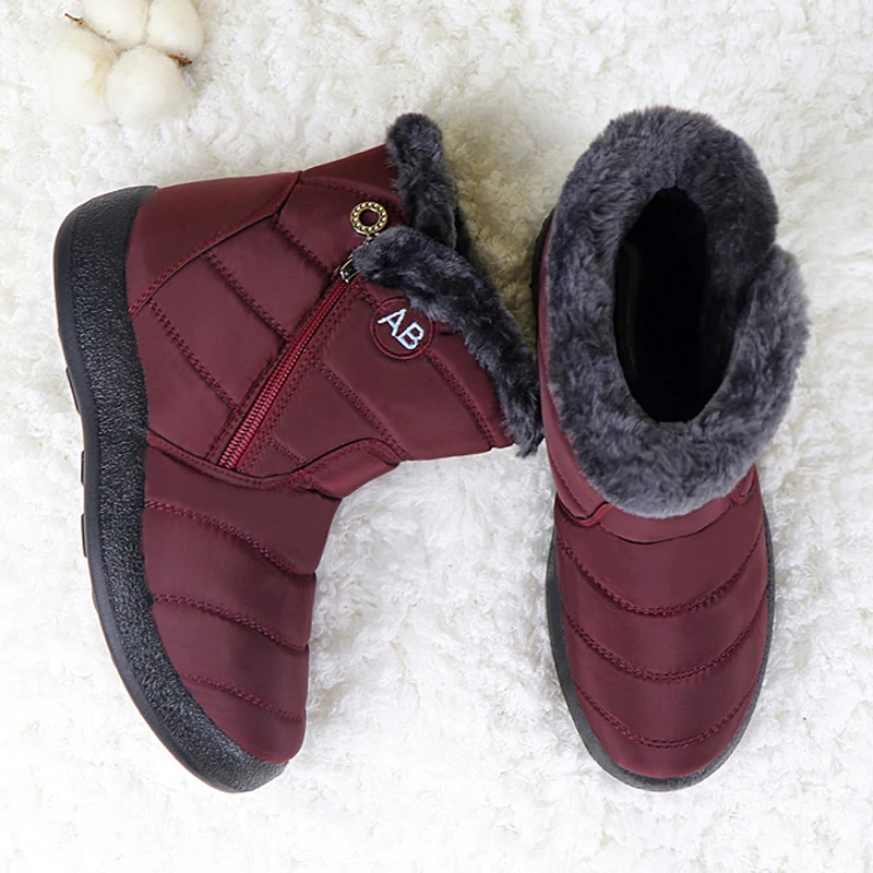 

Women Boots Winter Waterproof Ankle Boots Female Plush Flats Shoes Ladies Snow shoes For Women Warm Zip Bota Feminina 2021