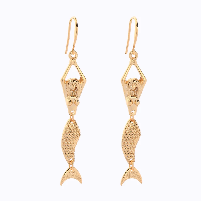 

ed01665c 2020 Creative Design Long Elegant Beautiful Mermaid Sea-maid Tail Gold Plated Jewelry Hook Earrings For Women