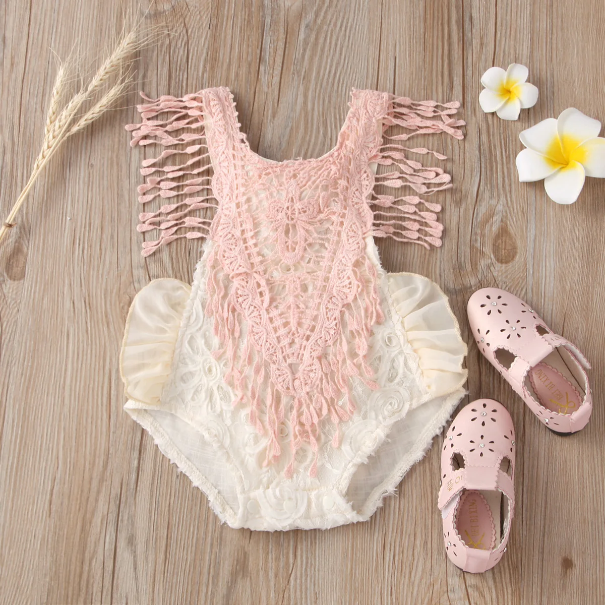 

Wholesale Cute Lace Tassel Romper Girls Summer Sleeveless Backless Jumpsuit