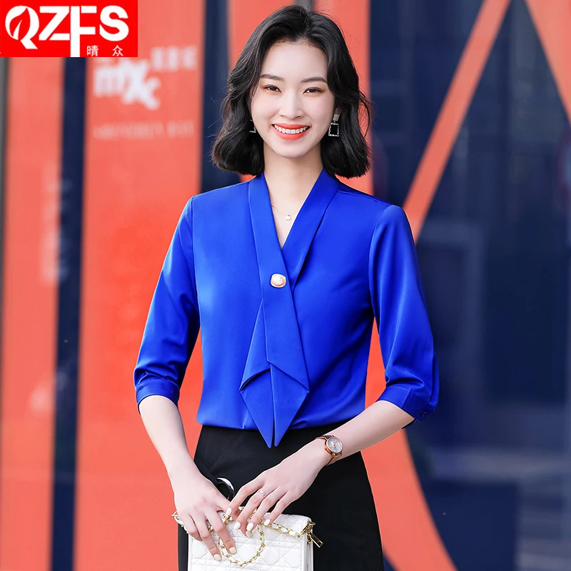 

Hot Sale Loose Elegant Ladies Office Shirts Clothes Fashion Design Chiffon Women Blouses And Shirts With Tie Korean Blouse
