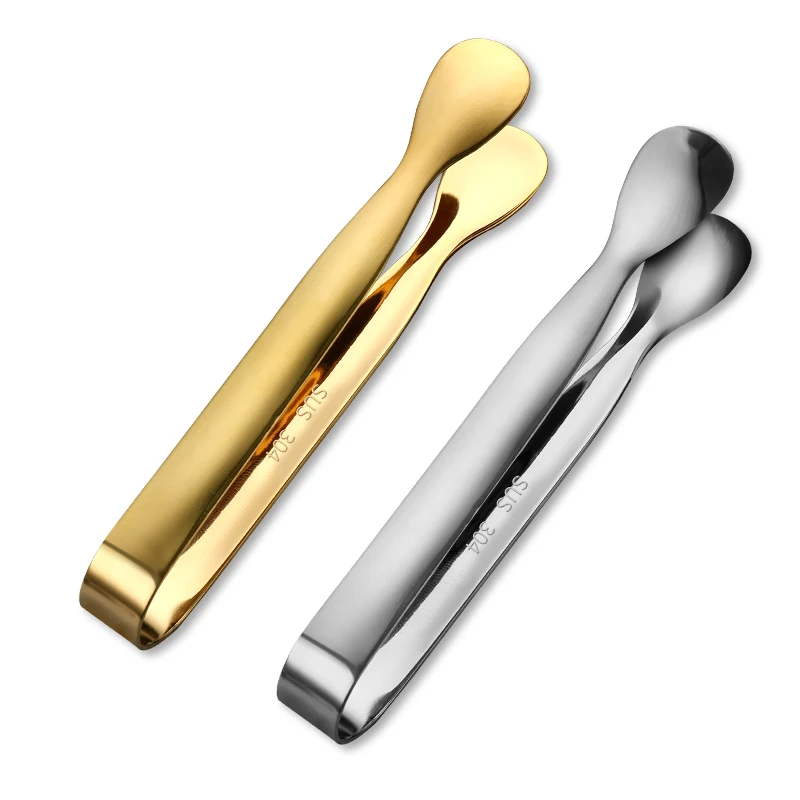 

custom logo metal 304 stainless steel mini small ice tongs gold sugar ice cube clips