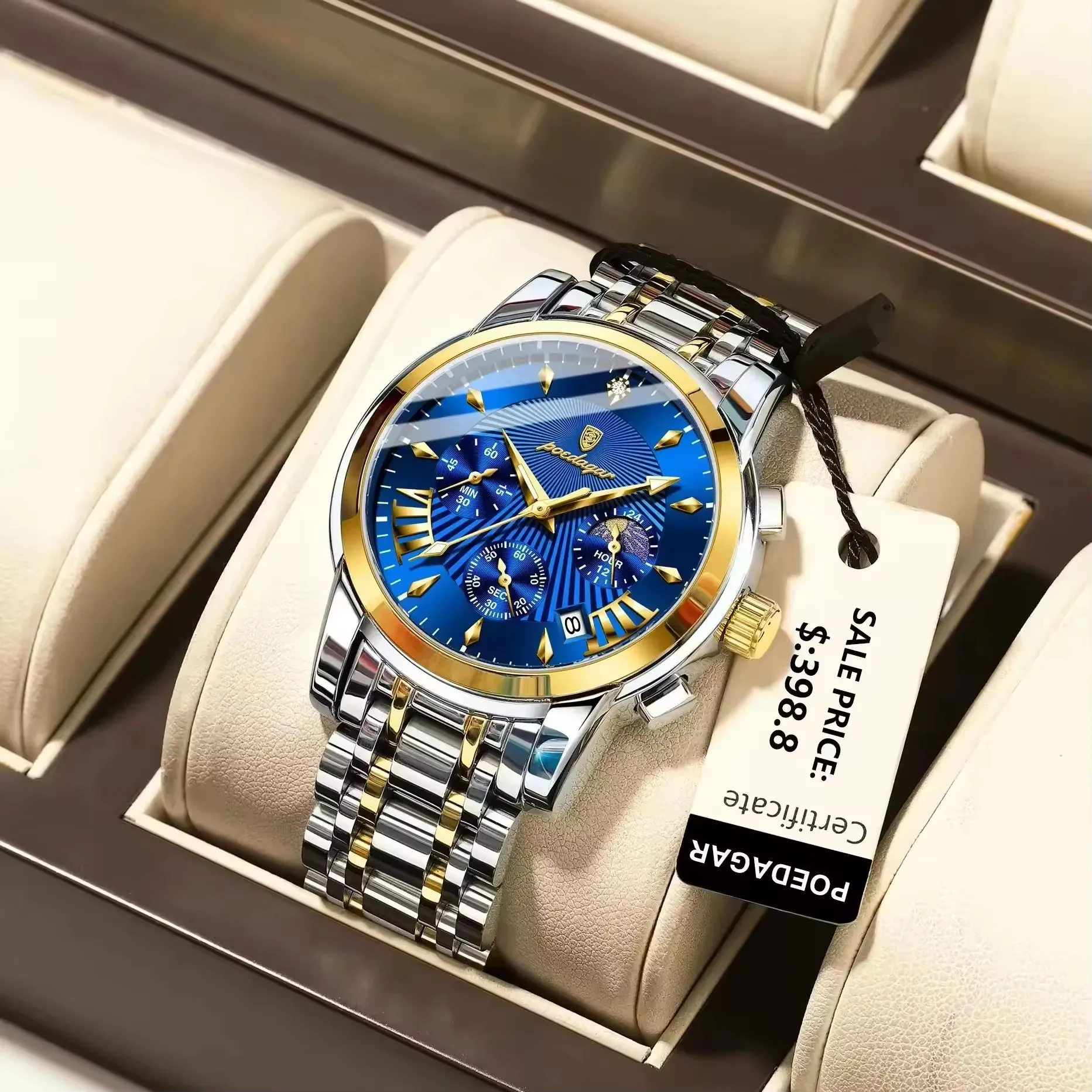 New POEDAGAR 813 Luxury Fashion Watch Men Waterproof Luminous Date Chronograph Watches Man Quartz Stainless Steel Men's Watches