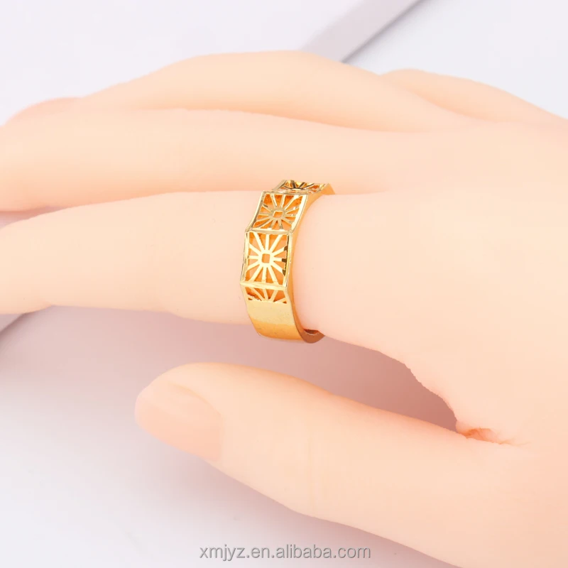 

Cross-Border New Sand Gold Jewelry Brass Gold-Plated Ring Fashion Square Rice Word Hollow Open Ring Ins