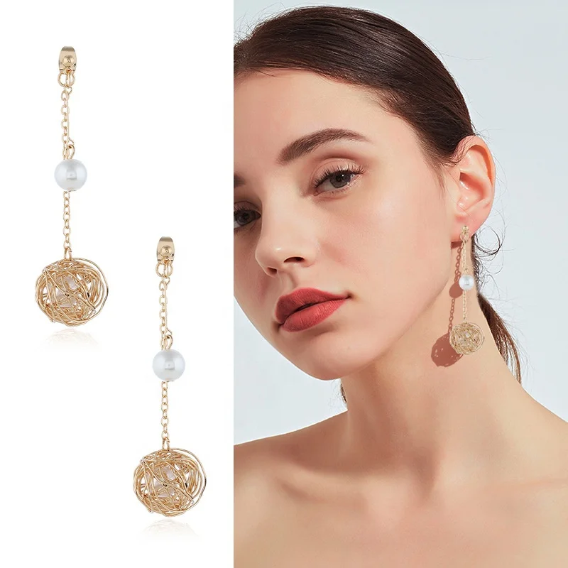 

2020 Wholesale 14k Gold Jewelry Long Stone Dangle Chain Long Statement Drop earrings, Picture