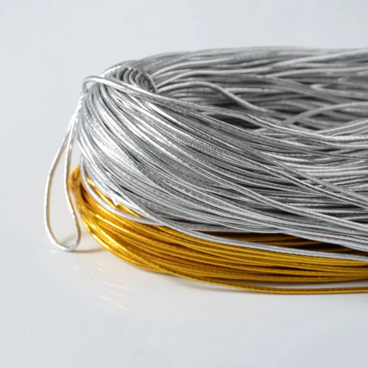 

Wholesale 2mm shiny gold metallic silver elastic braided cord decorative hang tag rope, Gold /silver