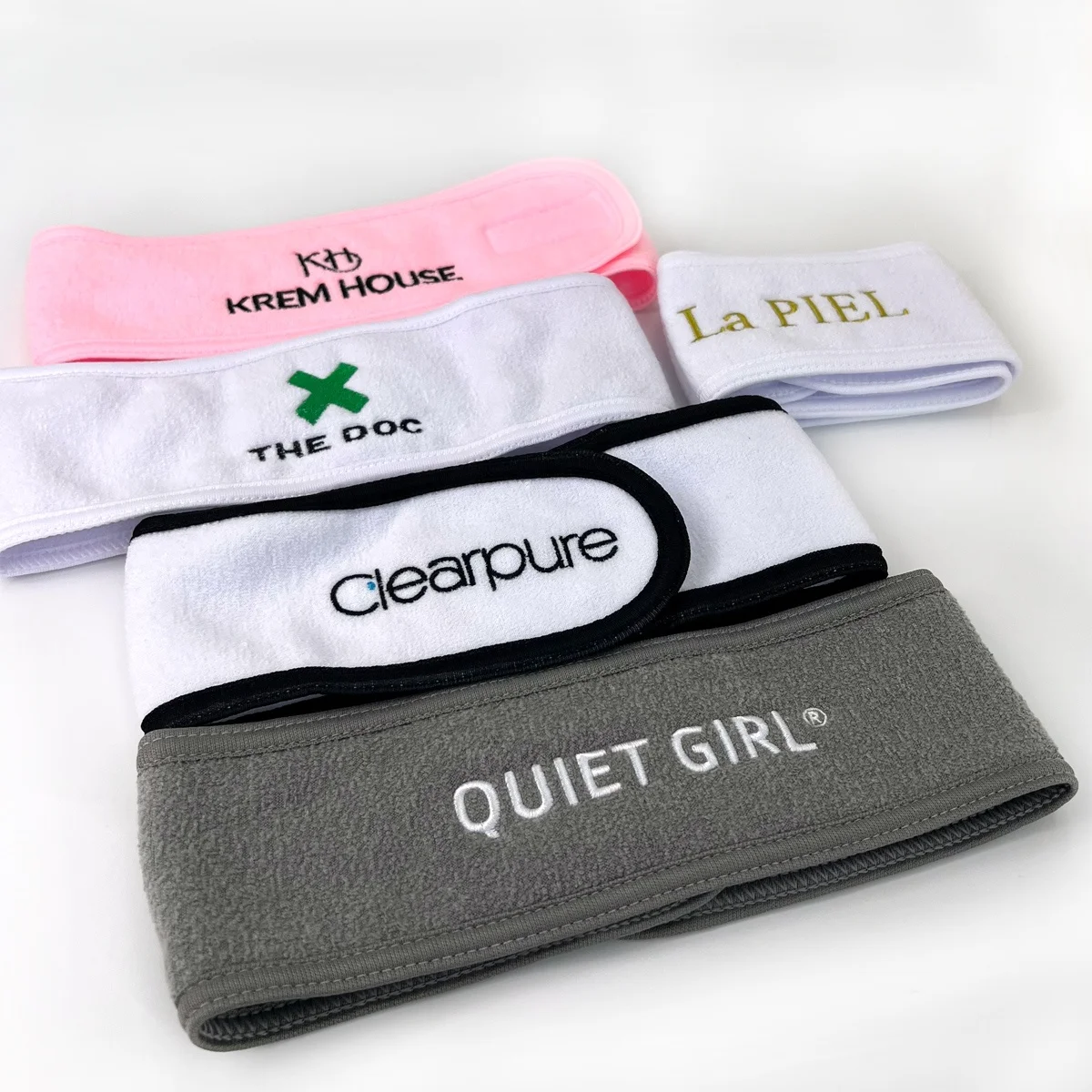 

Custom Microfibre Skincare Make Up Embroidered Spa Cosmetic Facial Headband With Logo