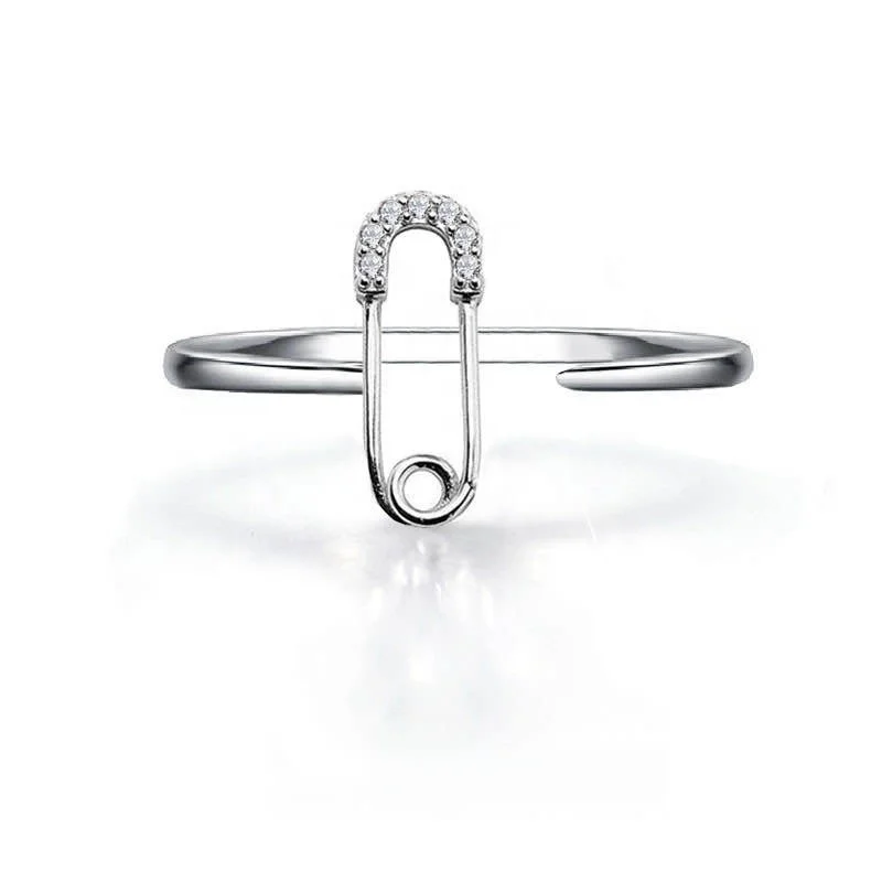 

Fashion Simple Pin Rings With Shiny Small Zircon Opening Adjustable Jewelry For Women Wedding Party Statement Accessories, Customized color