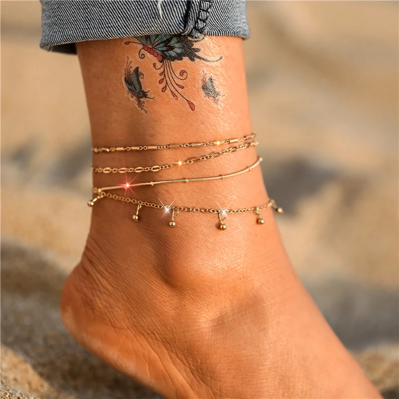

Fashion Butterfly Snake Turtle Anklet Set layered gold chain ankle bracelet summer beach jewelry for women