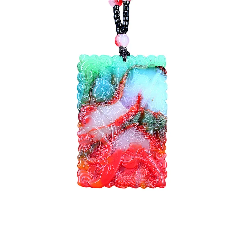 

Colour Jade Dragon Warrior Pendant Carved Fashion Necklace Amulet Chinese Charm Gifts Natural Jadeite Jewelry