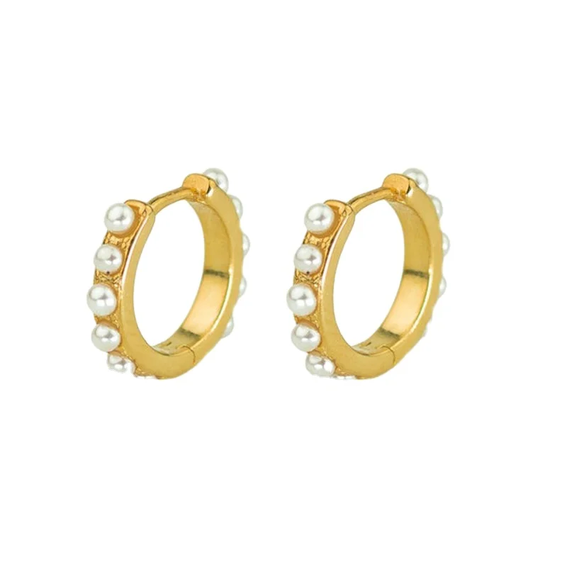 

Fashion S925 Sterling Silver Classic Pearl Hoop Earrings for girls