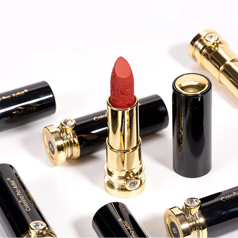 

Beauty hot sale black diamond carved lip stick velvet lipstick dropshipping