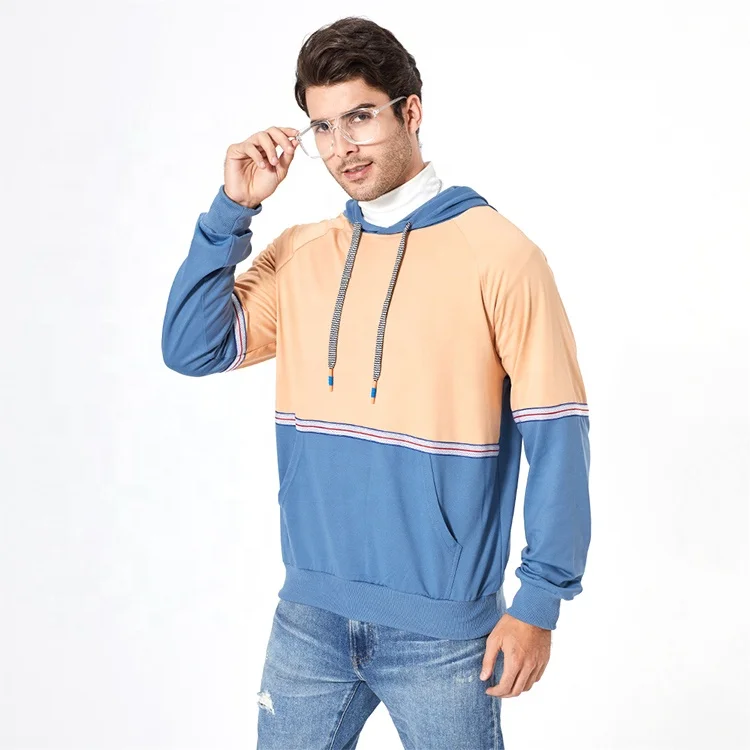 

2020 OEM High Quality Pull Over Color Block Sweater Custom Thick 100% Cotton 400gsm Men's Hoodies, Black