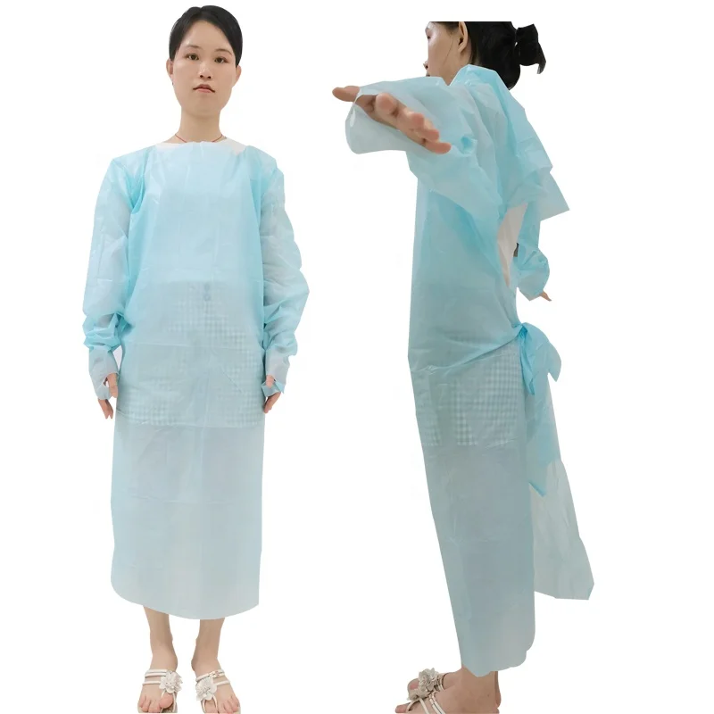 

In Stock Dispoable Light Weight CPE Gowns Waterproof EN 14126 40g 45g Plastic Apron Knitted Or Elastic Cuffs CPE Gown, Blue/white/green/yellow