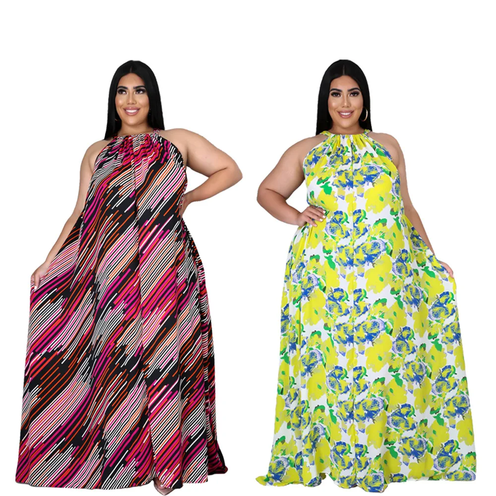 

YD - Summer Loose Bohemian Beach Dress Women Long Maxi Off Shoulder Flower Printed Dresses Tunics Robe plus size maxi dress